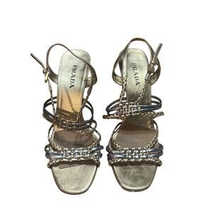Y2K Prada Gold and Silver Metallic Heels Size 8 38.5